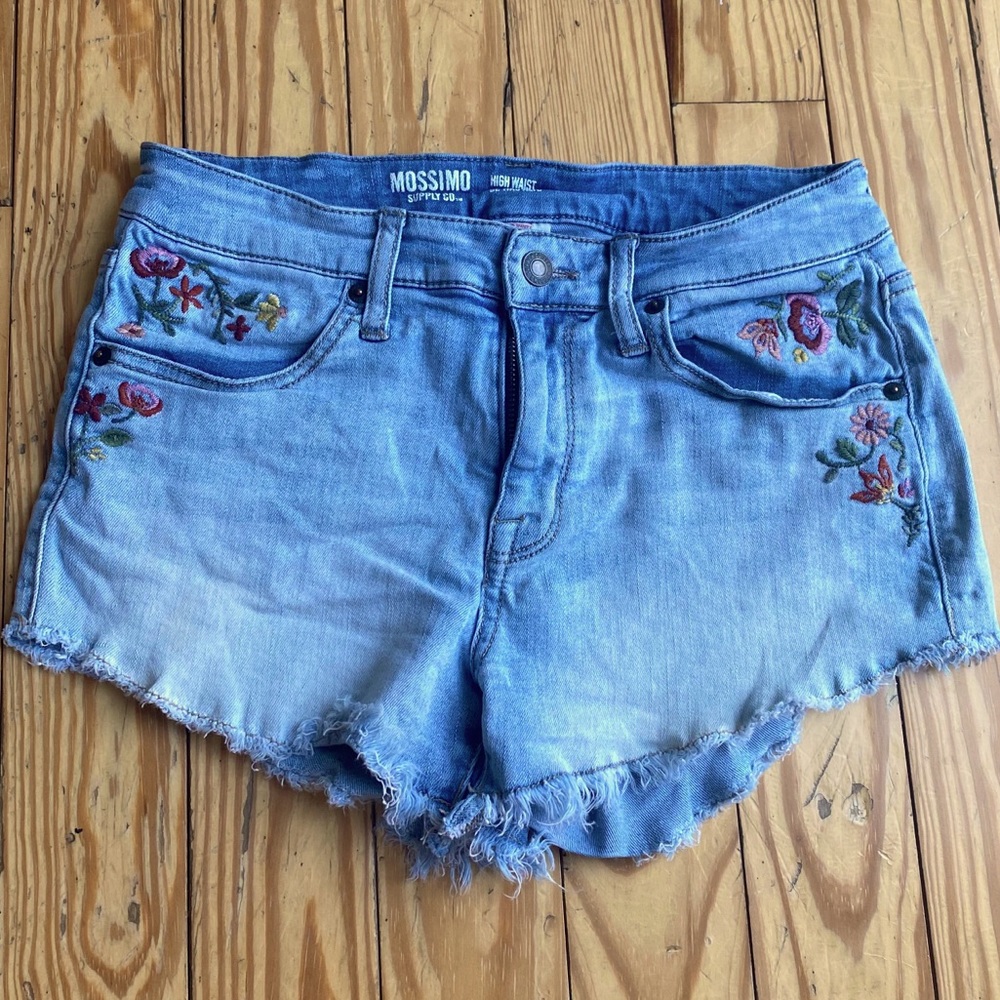 Embroidered Boho High Waist Denim Cutoff Shorts